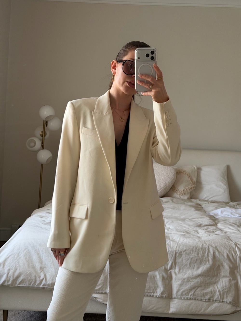 Zara Cream Single-Button Blazer